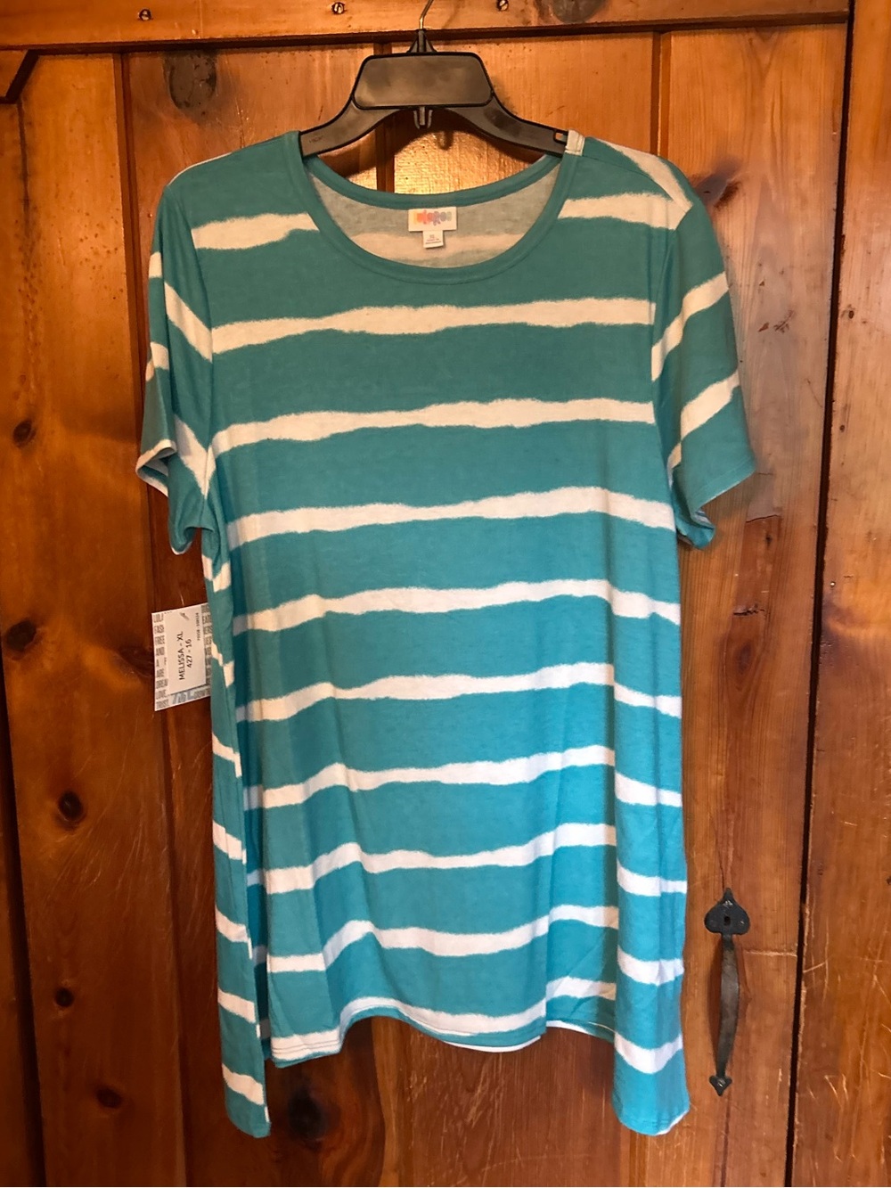LuLaRoe Woman’s Striped Teal & White Short Sleeve Women's Top Size XL